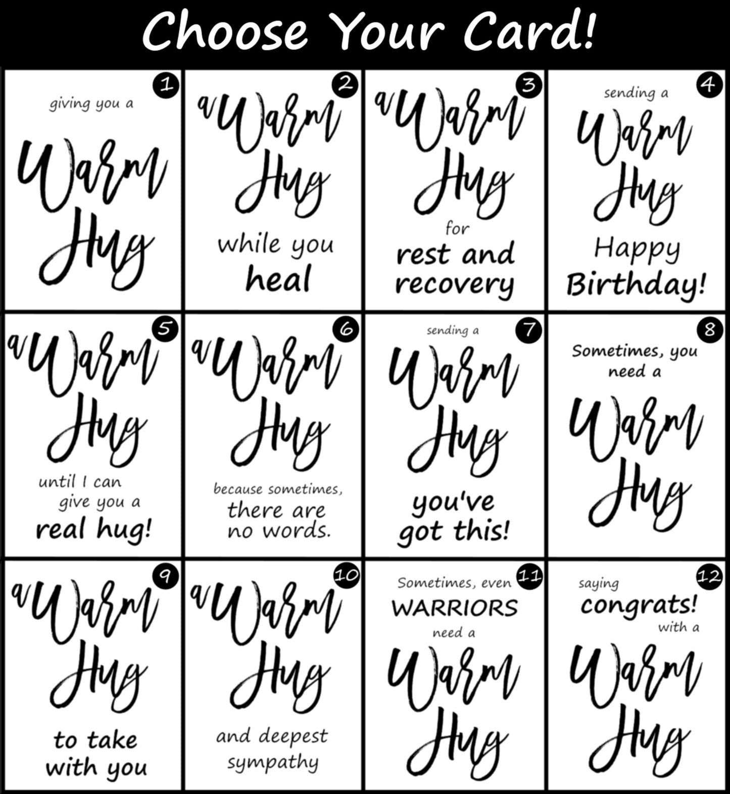 A Warm Hug Rest and Recovery, Choose Card for Get Well, Sympathy, Thinking of You