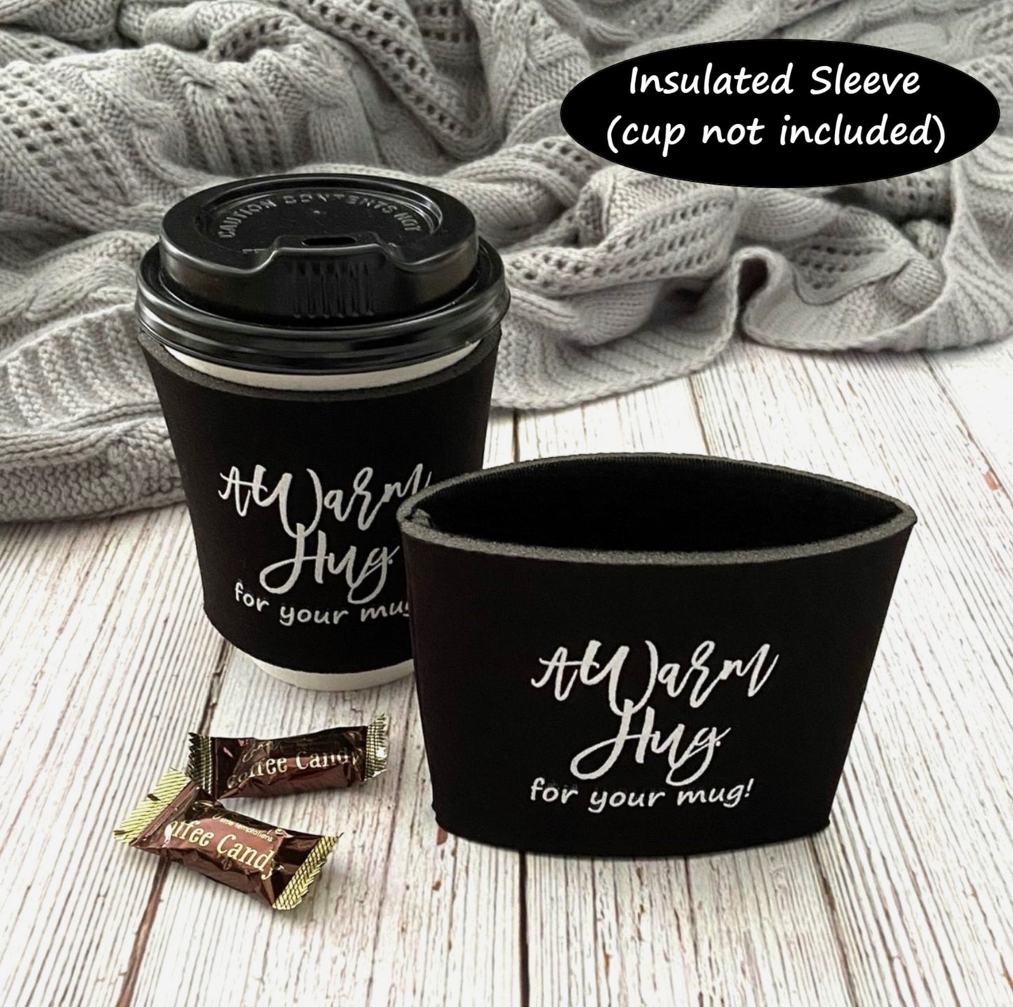 warm hug coffee cup with insulated sleeve