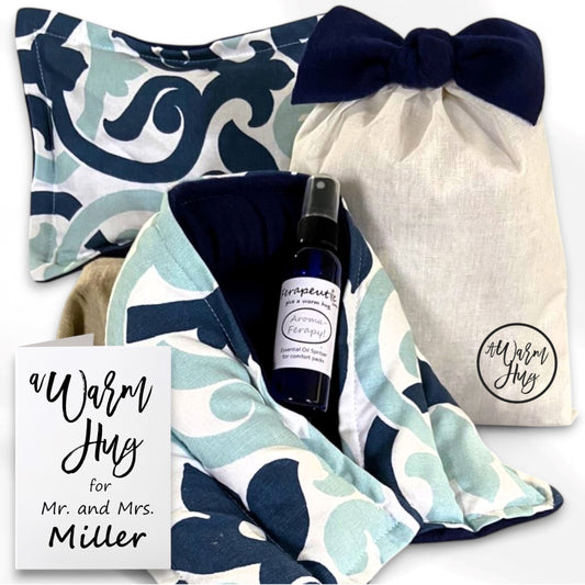A Warm Hug wedding gift with a personalized card, offering comfort and love for newlyweds. A thoughtful and cozy keepsake for a special day.